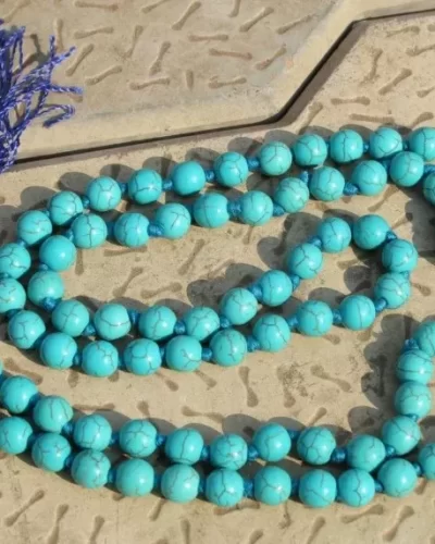 Turquoise Japamala 108 Beads | Handcrafted Meditation Mala for Yoga, Prayer, Reiki, Chakra Balancing & Spiritual Healing