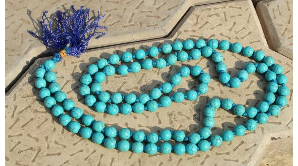 Turquoise Japamala 108 Beads | Handcrafted Meditation Mala for Yoga, Prayer, Reiki, Chakra Balancing & Spiritual Healing