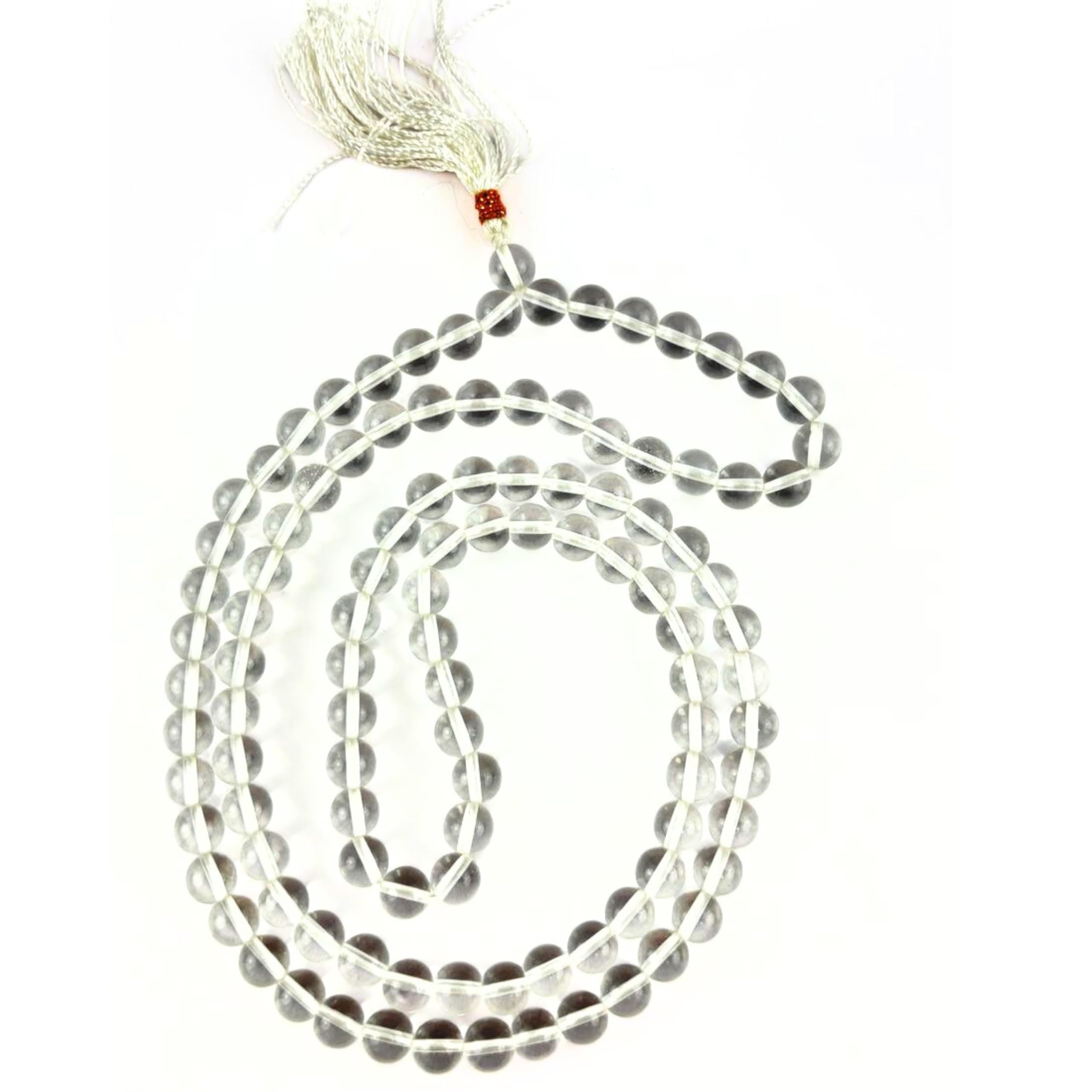 Jet Best Quality Crystal Quartz Prayer Japa Mala 7-8 mm 108 + 1 Prayer A++ Beads