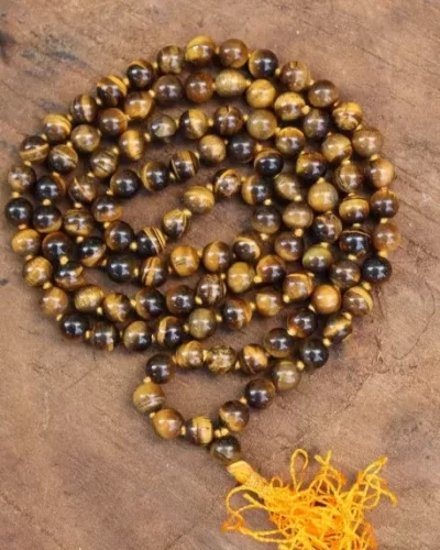 Tiger Eye Japamala 108 Beads | Handcrafted Meditation Mala for Yoga, Prayer, Reiki, Chakra Balancing & Spiritual Healing