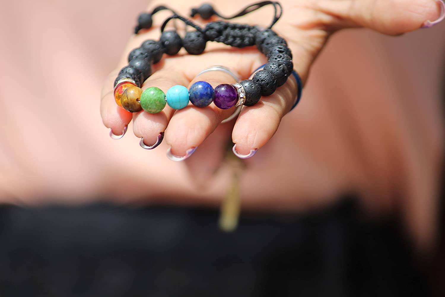 Black Frosted Stone Beads and White Turquoise Chakra Energy Bracelet Yoga  Jewelry 7 inch Adjustable