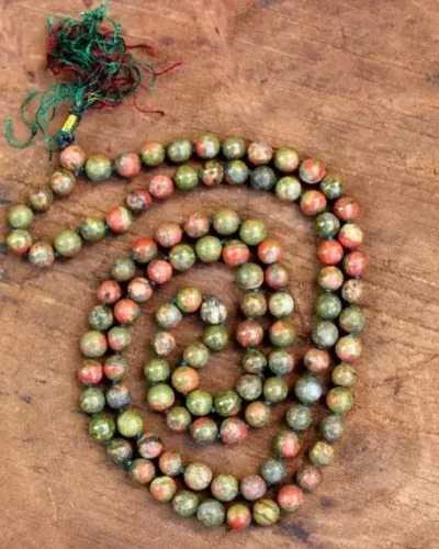 Unakite Japamala 108 Beads | Handcrafted Meditation Mala for Yoga, Prayer, Reiki, Chakra Balancing & Spiritual Healing