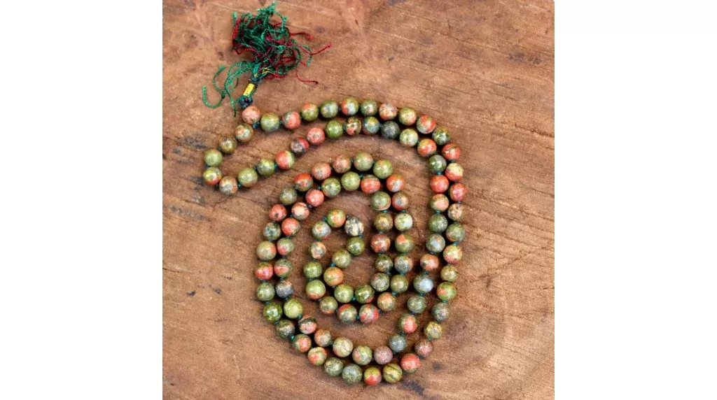Unakite Japamala 108 Beads | Handcrafted Meditation Mala for Yoga, Prayer, Reiki, Chakra Balancing & Spiritual Healing