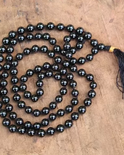 Black Tourmaline Japamala 108 Beads | Handcrafted Meditation Mala for Yoga, Prayer, Reiki, Chakra Balancing & Spiritual Healing