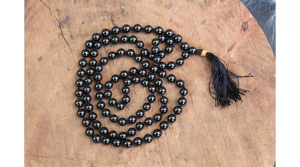 Black Tourmaline Japamala 108 Beads | Handcrafted Meditation Mala for Yoga, Prayer, Reiki, Chakra Balancing & Spiritual Healing