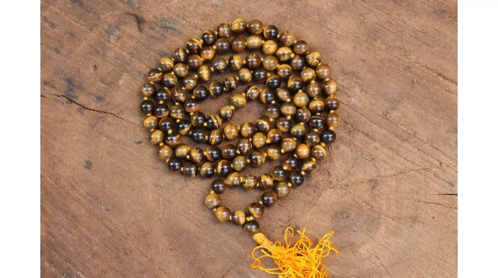 Tiger Eye Japamala 108 Beads | Handcrafted Meditation Mala for Yoga, Prayer, Reiki, Chakra Balancing & Spiritual Healing