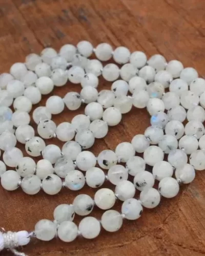 Rainbow Moonstone Healing Crystal Japamala 108 Beads | Handcrafted Meditation Mala for Yoga, Prayer, Reiki, Chakra Balancing & Spiritual Healing
