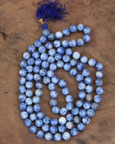 Sodalite Healing Crystal Japamala 108 Beads | Handcrafted Meditation Mala for Yoga, Prayer, Reiki, Chakra Balancing & Spiritual Healing