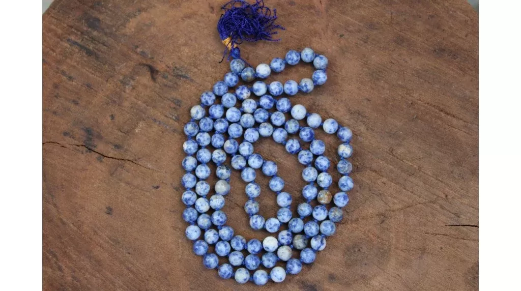 Sodalite Healing Crystal Japamala 108 Beads | Handcrafted Meditation Mala for Yoga, Prayer, Reiki, Chakra Balancing & Spiritual Healing