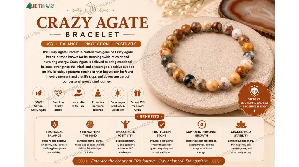 Jet Crazy Agate Bracelet | 8mm Beads | Inner Strength | Mental Stability