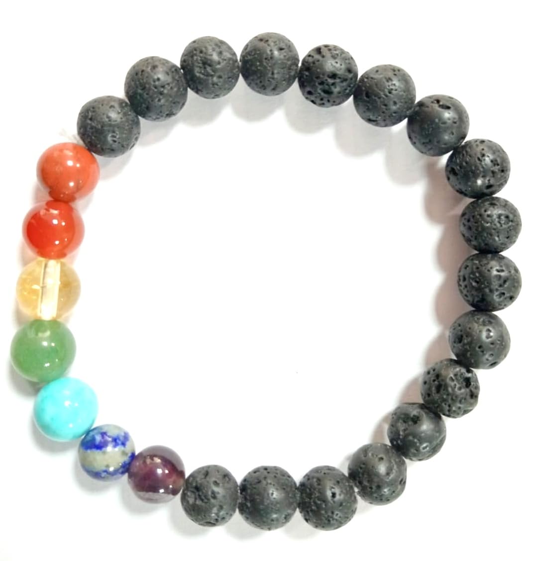 Jet Lava Beads Chakra Bracelet | 8mm Beads | Energy Balance | Stress Relief | Mars-Sun Balancing