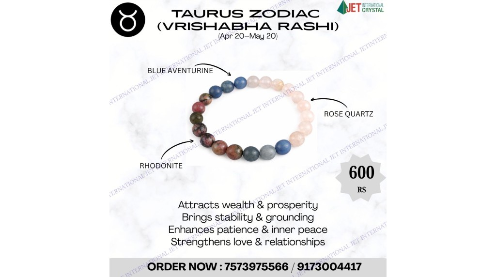 Jet Taurus Zodiac Bracelet | 8mm Beads | Improve Communication Skills | Corporate StabilityS