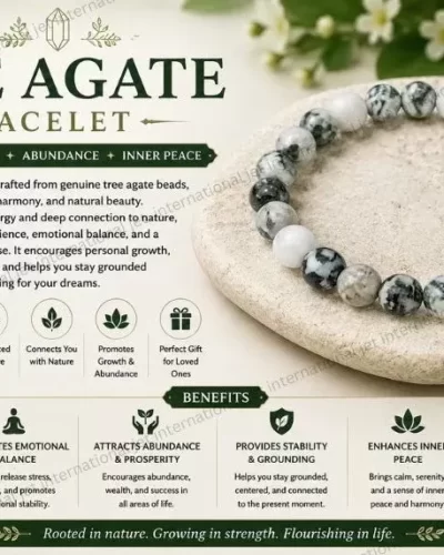 Jet Tree Agate Bracelet | 8mm Beads | emotional healing| energy balance