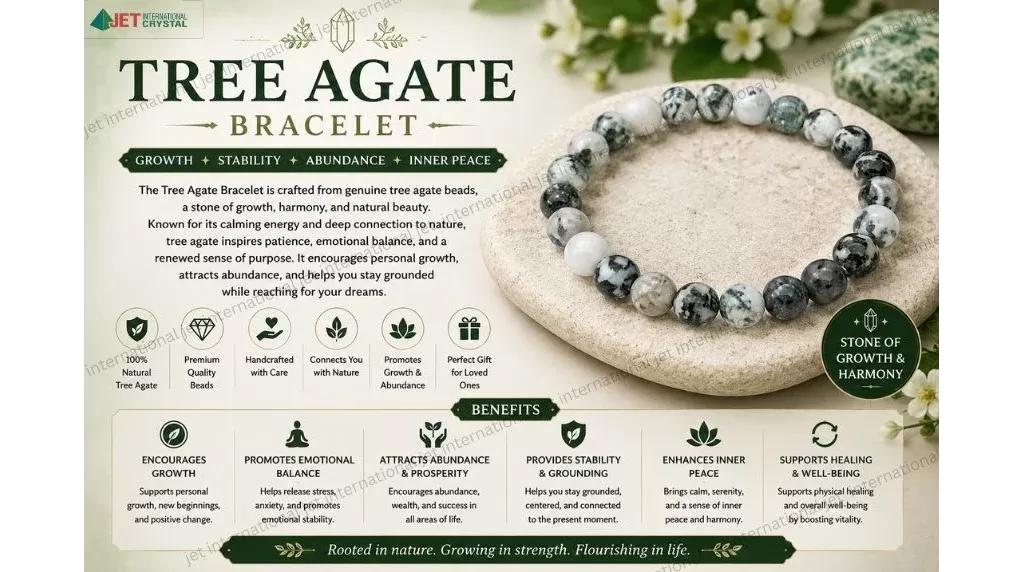 Jet Tree Agate Bracelet | 8mm Beads | emotional healing| energy balance