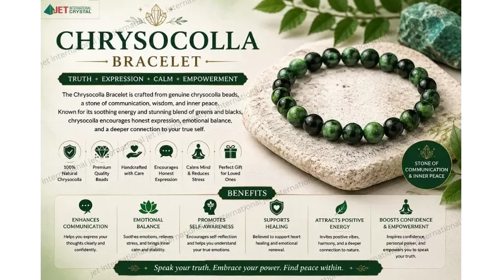 Jet Chrysocolla Bracelet | 8mm Beads | Calm Communication | Heart Balance