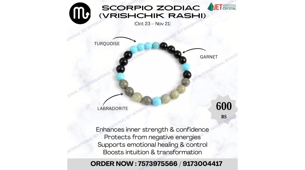 Jet Scorpio Zodiac Bracelet | 8mm Beads | Emotional Balance | Ambitious & Enticing