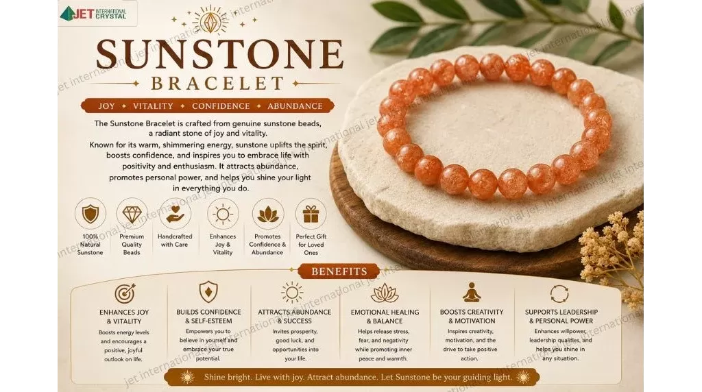 Jet Sunstone Bracelet | 8mm Beads | Boost Energy | Sun Power