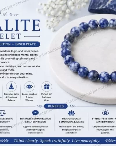 Jet Sodalite Bracelet | 8mm Beads | Throat chakra balancing | Awaking awareness