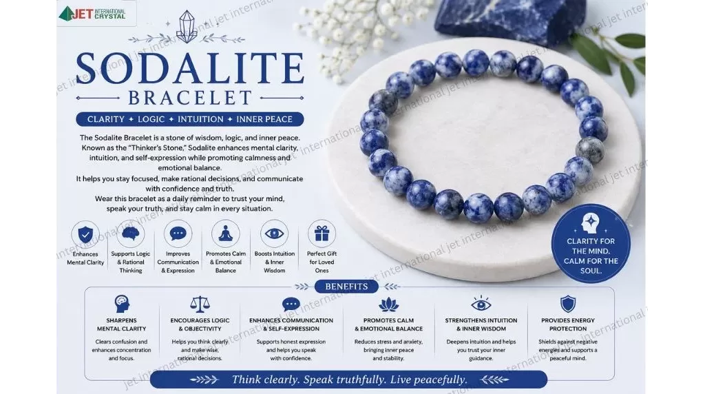 Jet Sodalite Bracelet | 8mm Beads | Throat chakra balancing | Awaking awareness