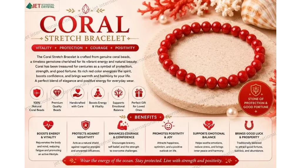 Jet Coral Stretch Bracelet | 8mm beads | Chakra Balancing | Boosting Vitality