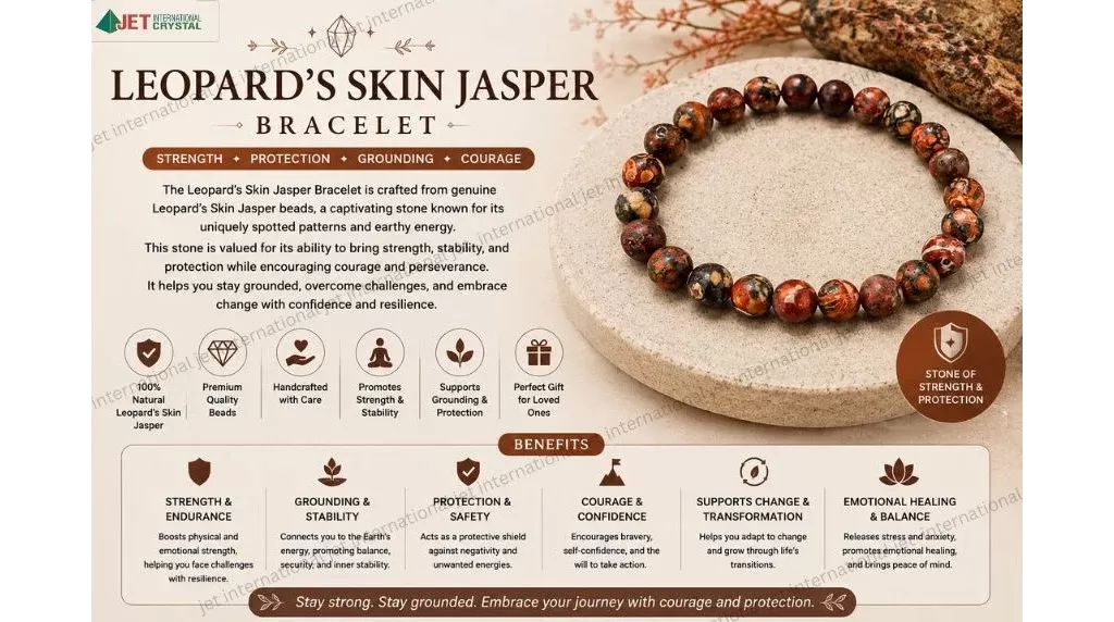 Jet Leopard's Skin Jasper  Bracelet | 8mm Beads | spiritual healing | Confidence | Strength