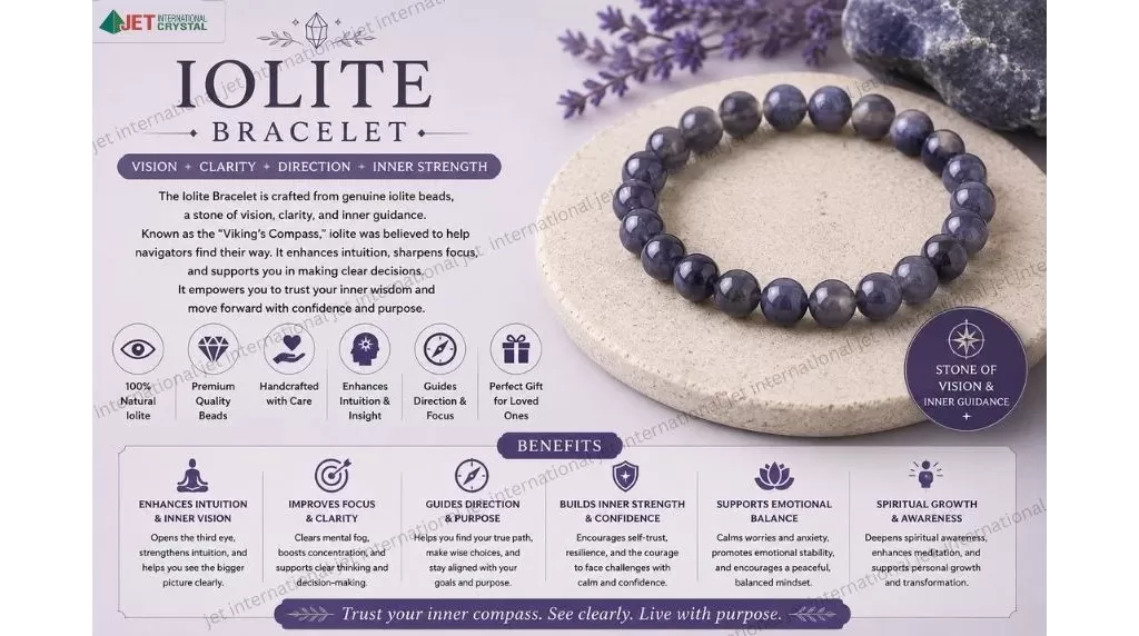 Jet lolite Bracelet | 8mm Beads | Spiritual Growth | Intuition Boost