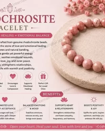 Jet Rhodochrosite Bracelet | 8mm Beads | Chakra balancing | Mental Clarity