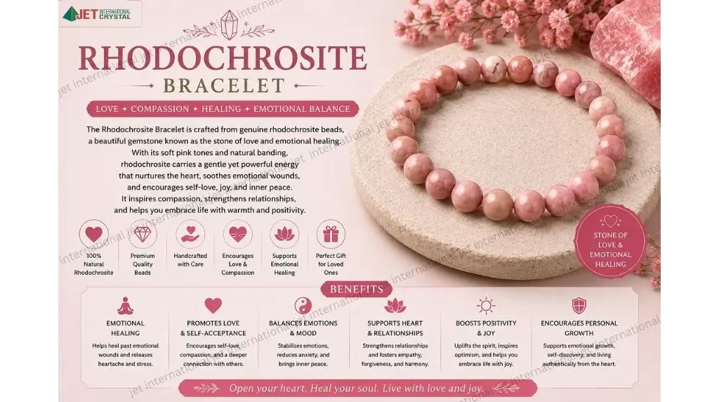 Jet Rhodochrosite Bracelet | 8mm Beads | Chakra balancing | Mental Clarity