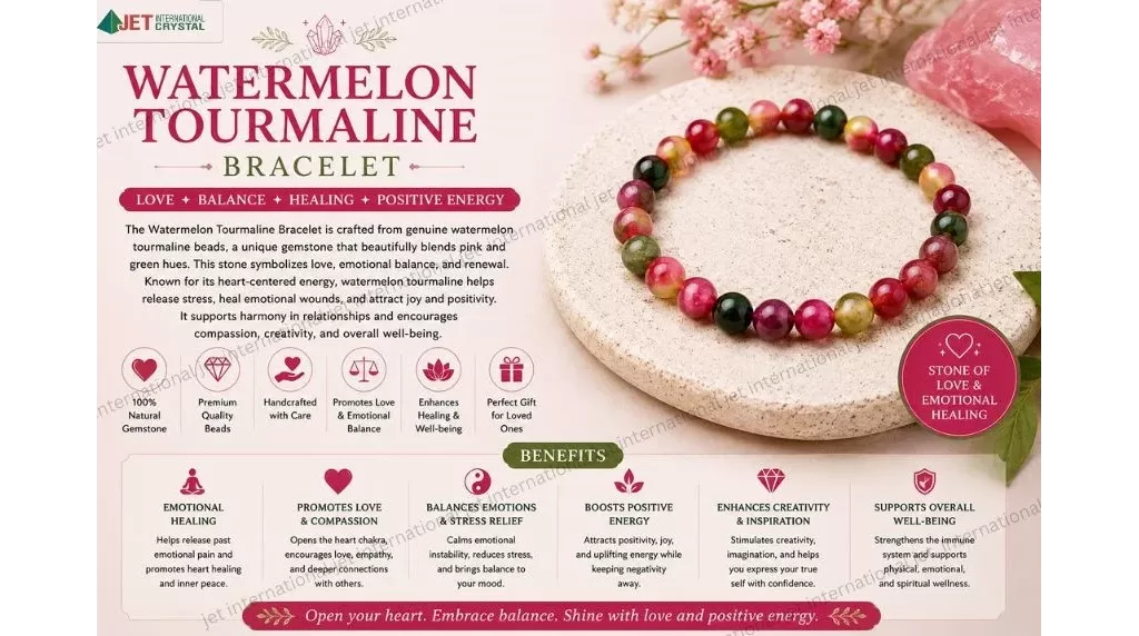 Jet Watermelon Tourmaline Bracelet | 8mm Beads | Chakra Balancing | Positive Energy