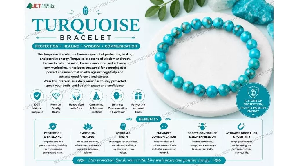 Jet Turquoise Bracelet | 8mm Beads | Emotional balance | Communication
