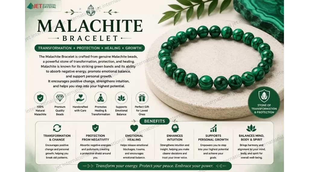 Jet Malachite Bracelet | 8mm Beads | Growth Support | Emotional Healing