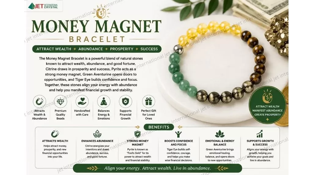 Jet Money Magnet Bracelet | 8mm Beads | Wealth Attraction | Financial Growth