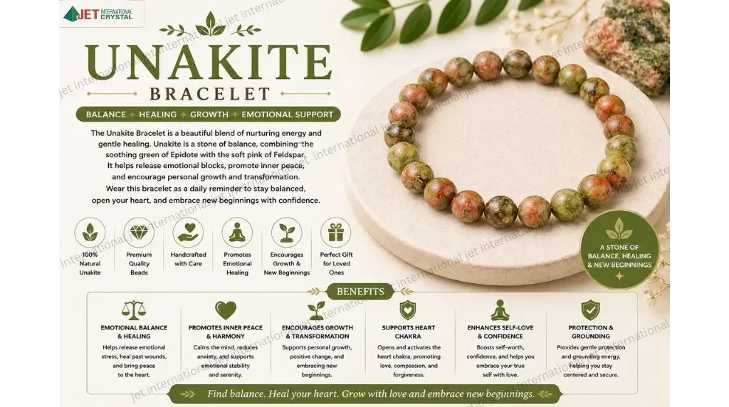 Jet Unakite Bracelet | 8mm Beads | Spiritual Balancing | Inner Growth