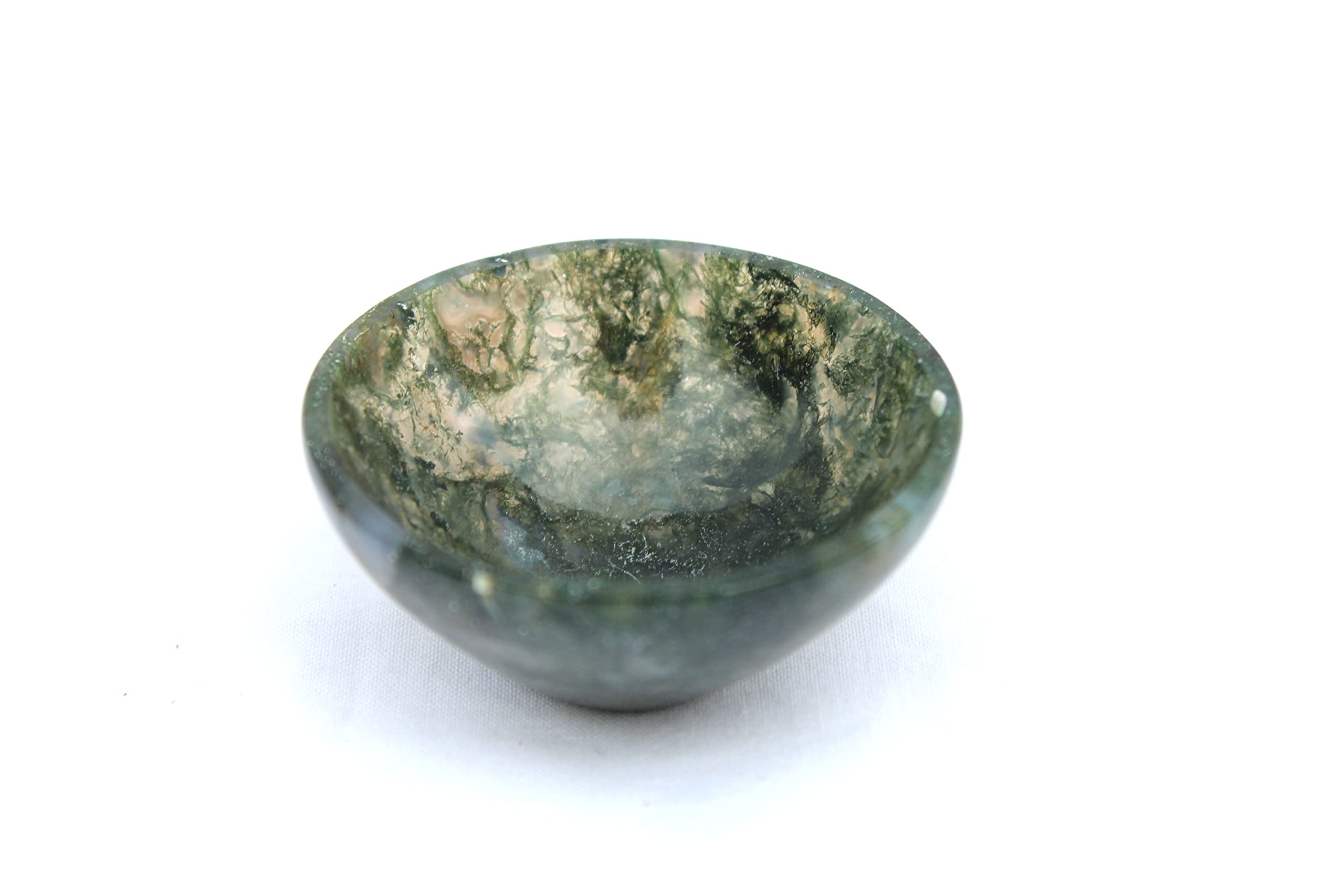 Moss Agate Gemstone Bowl | 2-inch | Abundance & Grounding | Home Decor