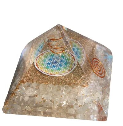 Crystal Quartz Flower of Life Chakra Orgone Pyramid | Spiritual Growth Awareness | Handmade | Home Office Decor