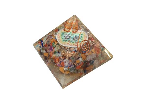 Mix Chakra Flower Of Life Orgone Pyramid | Yoga Mediation , Chakra Healing | Handmade | Home Office Decor