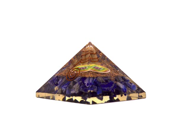 Lapis Lazuli Flower of Life Chakra Orgone Pyramid | Focus Wisdom & Truth | Handmade | Home Office Decor