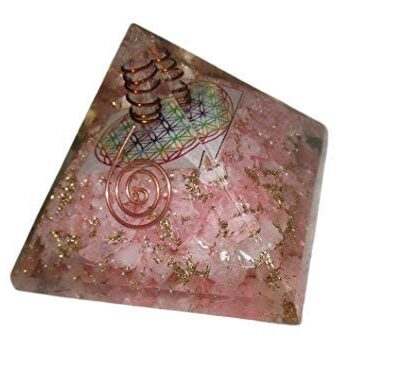 Rose Quartz Flower of Life Chakra Orgone Pyramid | Relationship , Self Love | Handmade | Home Office Decor