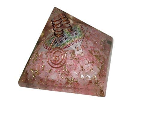 Rose Quartz Flower of Life Chakra Orgone Pyramid | Relationship , Self Love | Handmade | Home Office Decor