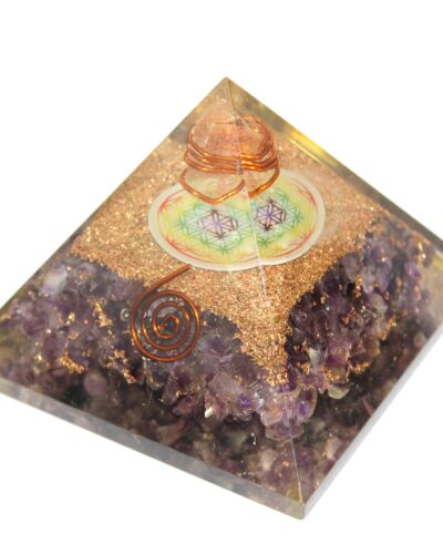 Amethyst Flower Of Life Orgone Pyramid | Chakra Balancing & Meditation | Handmade | Home Office Decor