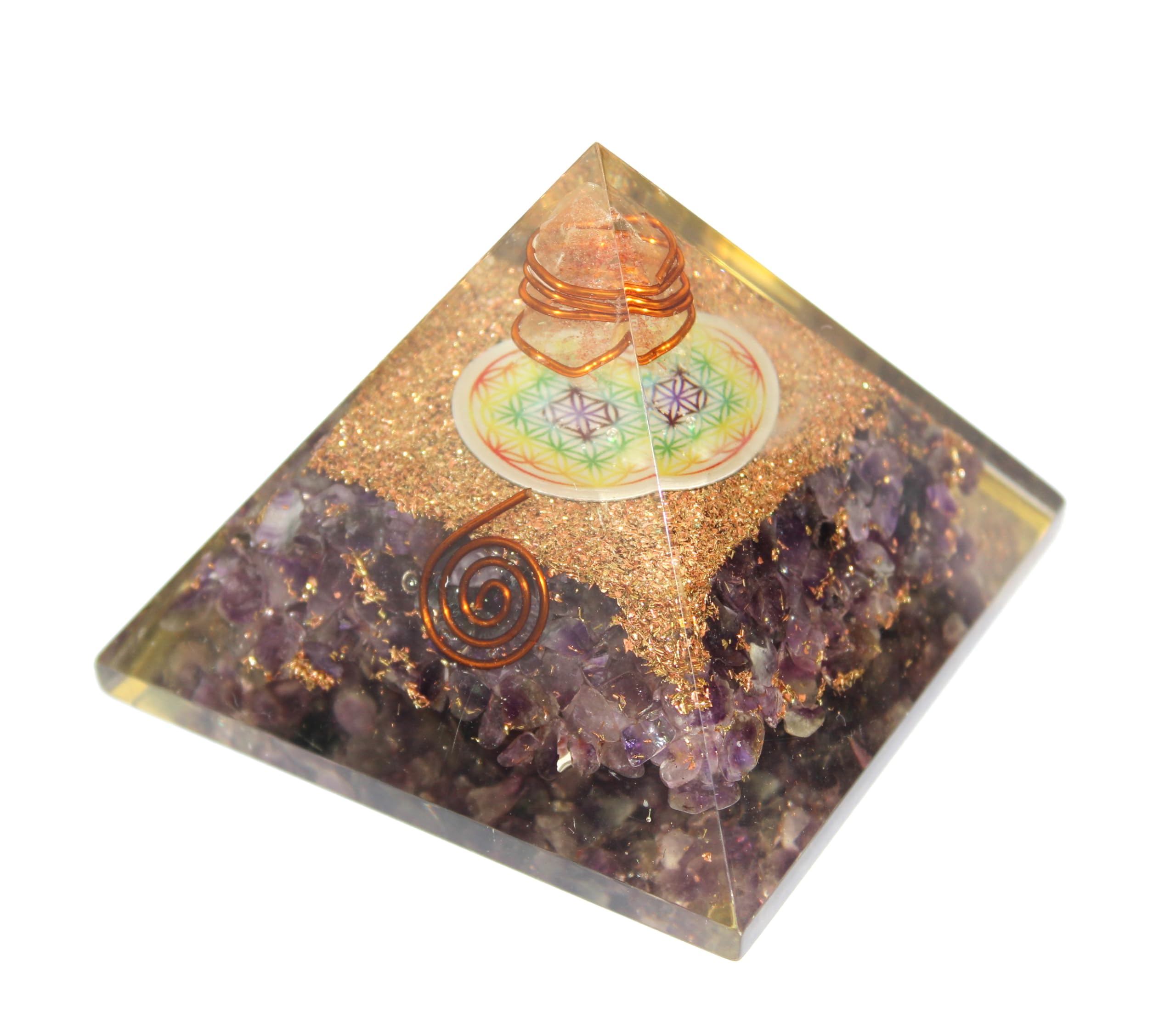 Amethyst Flower Of Life Orgone Pyramid | Chakra Balancing & Meditation | Handmade | Home Office Decor