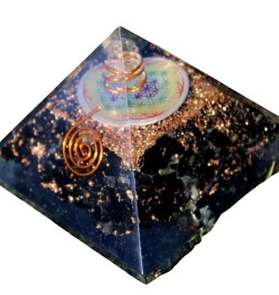 Tourmaline Flower of Life Chakra Orgone Pyramid | Confidence , Prosperity , Attracts Inspiration | Handmade | Home Office Decor