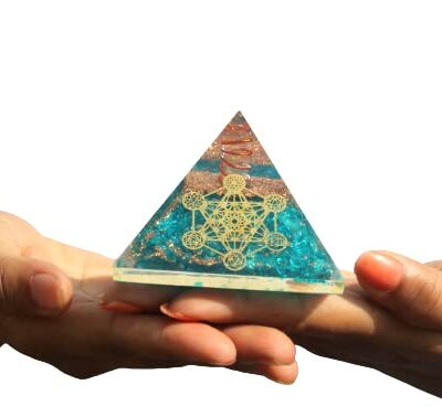 Blue Onyx Orgone Metatron Pyramid | Meditation & Confidence | Handmade | Home Office Decor