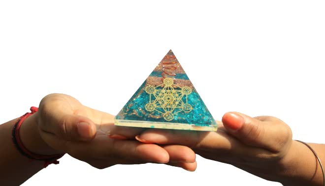 Blue Onyx Orgone Metatron Pyramid | Meditation & Confidence | Handmade | Home Office Decor
