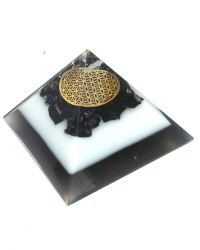 Tourmaline Shungite Flower of Life Pyramid | Healthy Mood , Spiritual Energy | Handmade | Home Office Decor