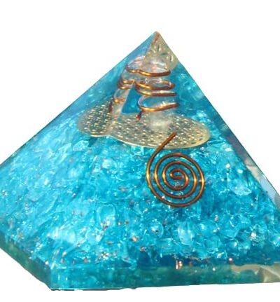 Blue Onyx Metal Flower of Life Orgone Pyramid | Vastu Healing | Handmade | Home Office Decor