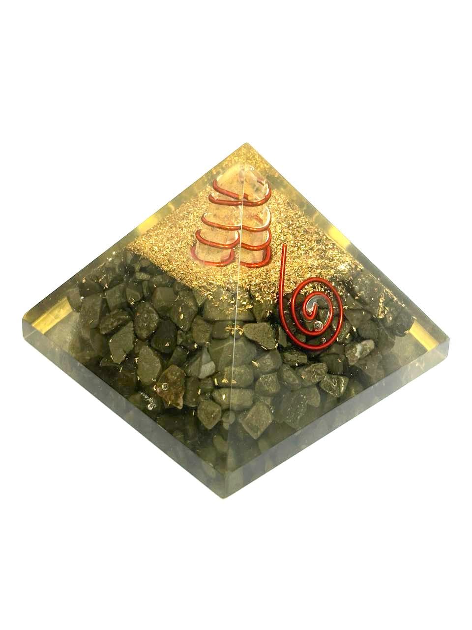 Pyrite Orgone Pyramid | Wealth Abundance Attraction | Handmade | Home Office Decor