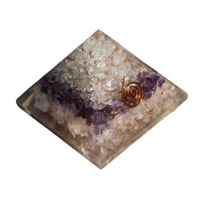 Rose Quartz & Amethyst crystal Orgone Pyramid | Positive Energy , Relationship | Handmade | Home Office Decor