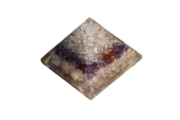 Rose Quartz & Amethyst crystal Orgone Pyramid | Positive Energy , Relationship | Handmade | Home Office Decor