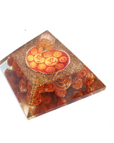 Rudraksha OM Orgone Pyramid | Religions Prosperity | Handmade | Home Office Decor